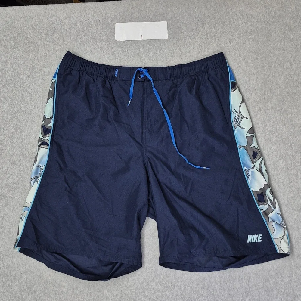 Nike Men Shorts XXL Navy Blue Swimwear Floral Trunks Logo